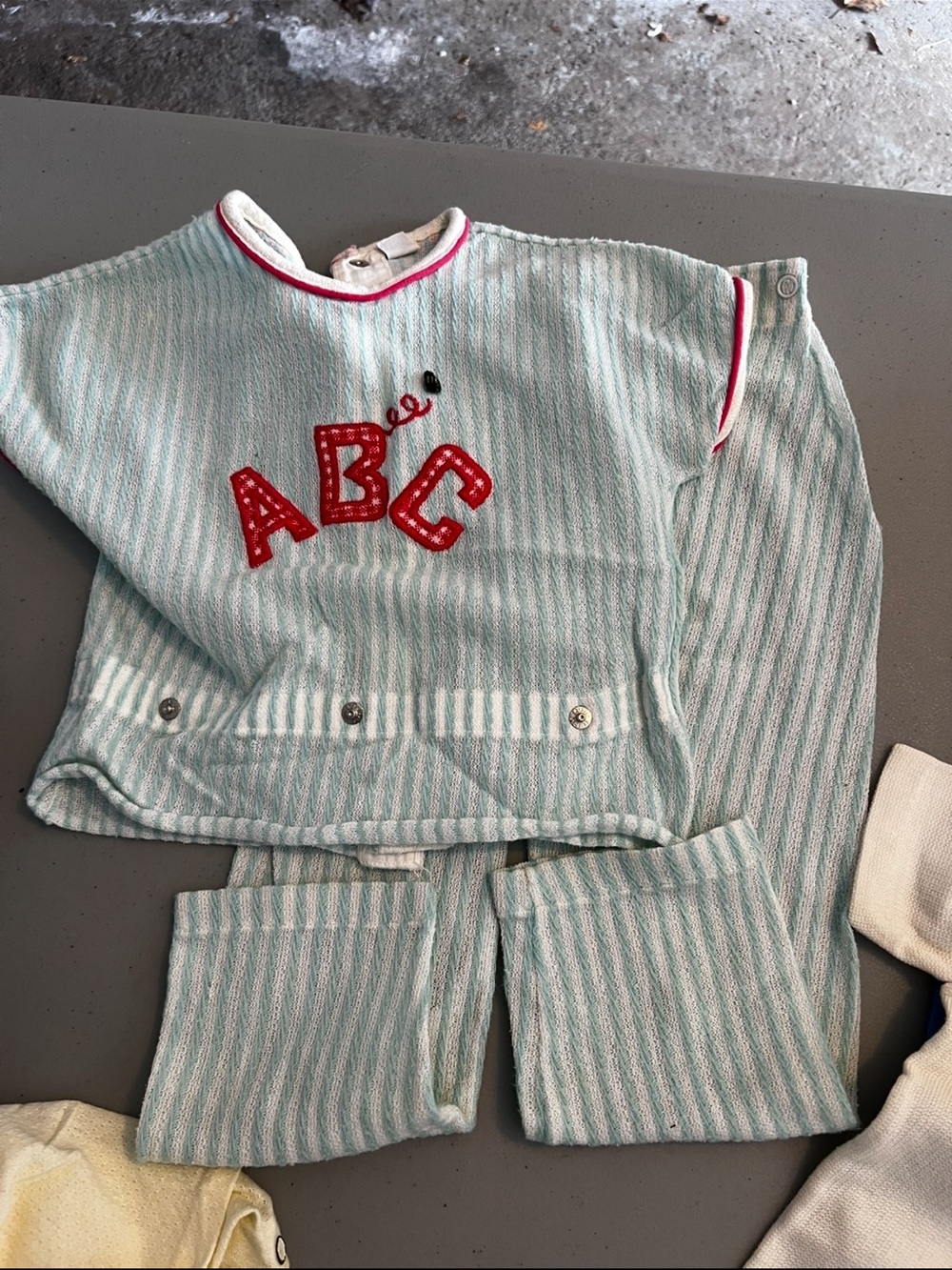 Carter's Light Teal Stripe Pajama Set with Red ABC Applique - Picture 1 of 6